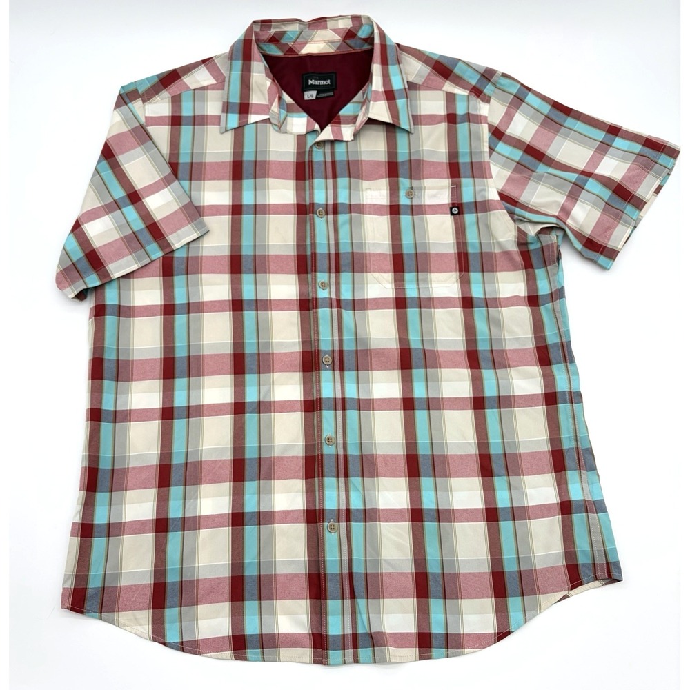 Marmot Shirt Mens Large Outdoor Camp Casual Pocket Button Up Plaid Short Sleeve